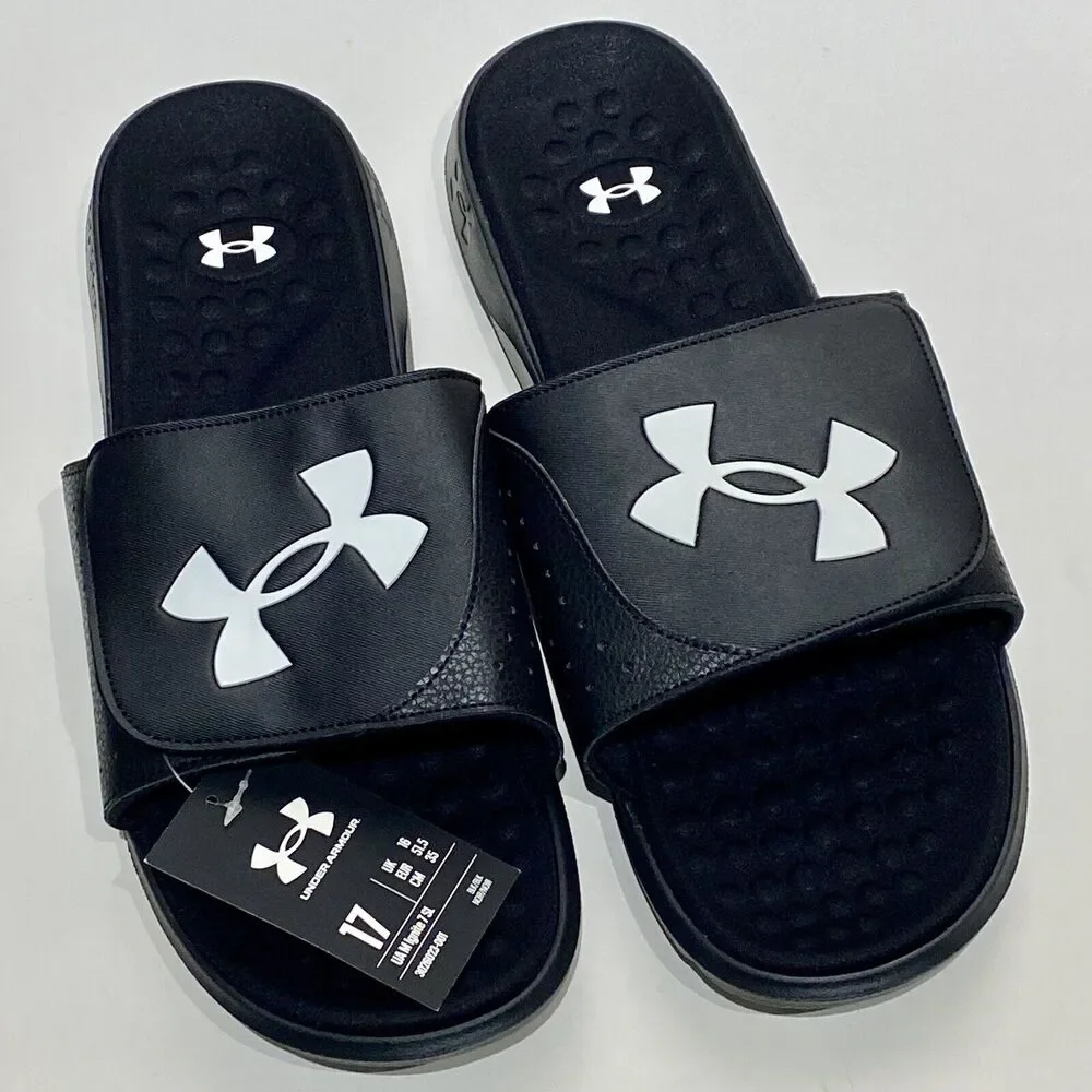 Under Armour UA Mens Ignite 7 Slide Sandal Size 17 Black Adjustable Strap Lounge